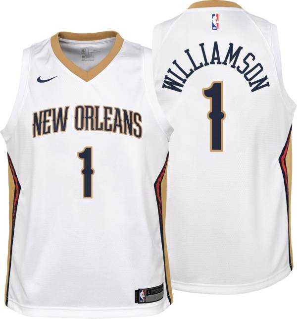 Nike DriFit Men's NBA New Orleans Zion Williamson Jersey, Blue/Gold,  48 L