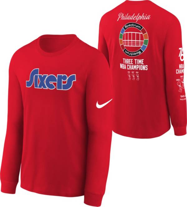 Nike Youth 2021-22 City Edition Philadelphia 76ers Red Courtside Long Sleeve T-Shirt