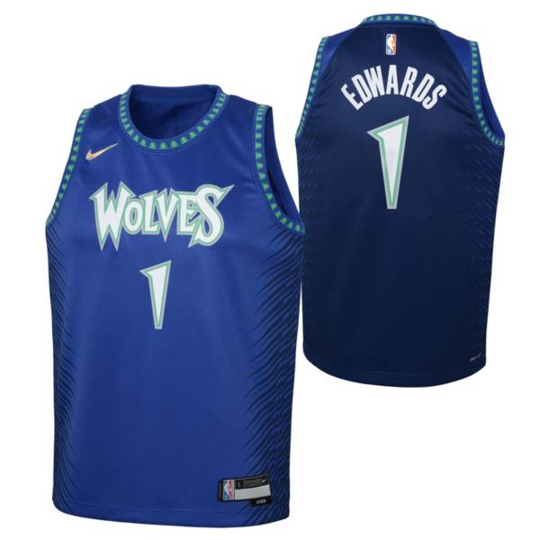 Nike Youth 2021-22 City Edition Minnesota Timberwolves Anthony Edwards #1 Blue Swingman Jersey