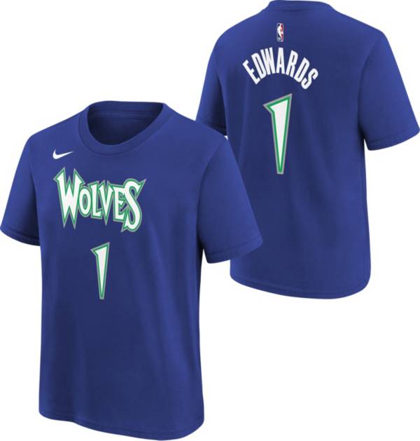 Nike Youth 2021-22 City Edition Minnesota Timberwolves Anthony Edwards #1 Blue Player T-Shirt