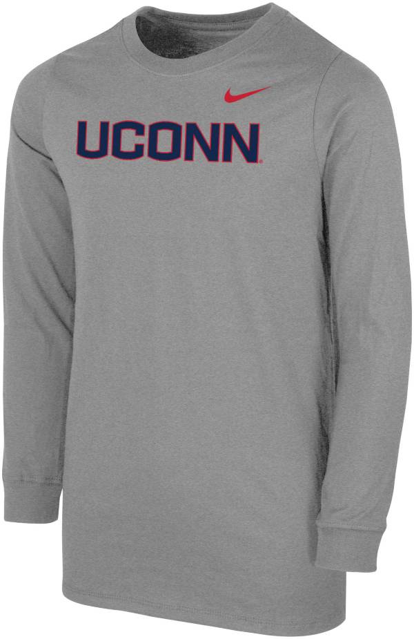 Nike Youth UConn Huskies Grey Core Cotton Long Sleeve T-Shirt