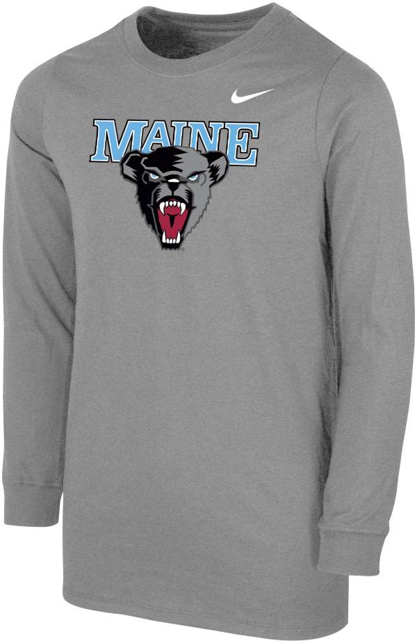 Nike Youth Maine Black Bears Grey Core Cotton Long Sleeve T-Shirt