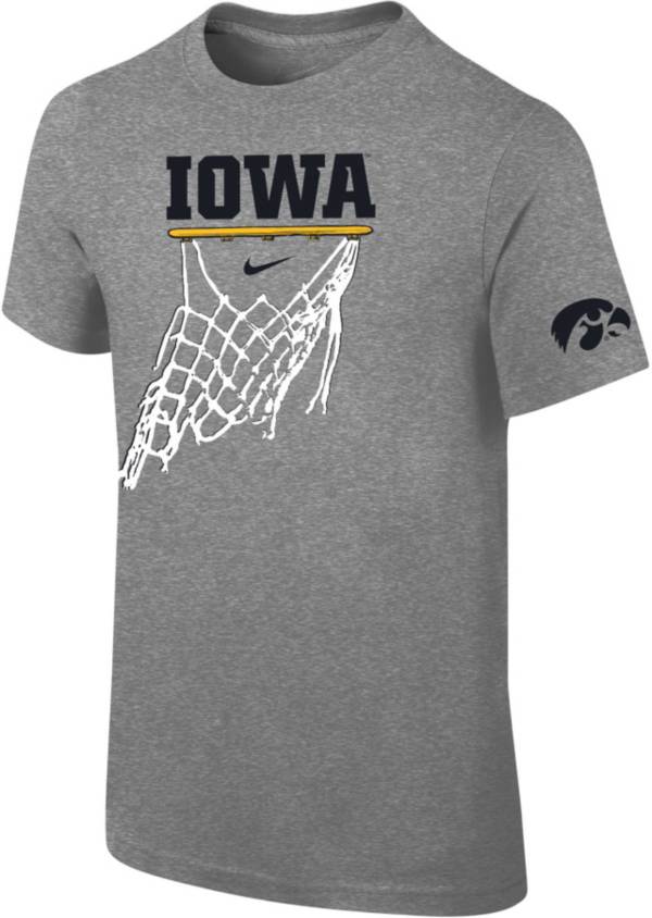 Nike Youth Iowa Hawkeyes Grey Cotton Basketball Hoop T-Shirt