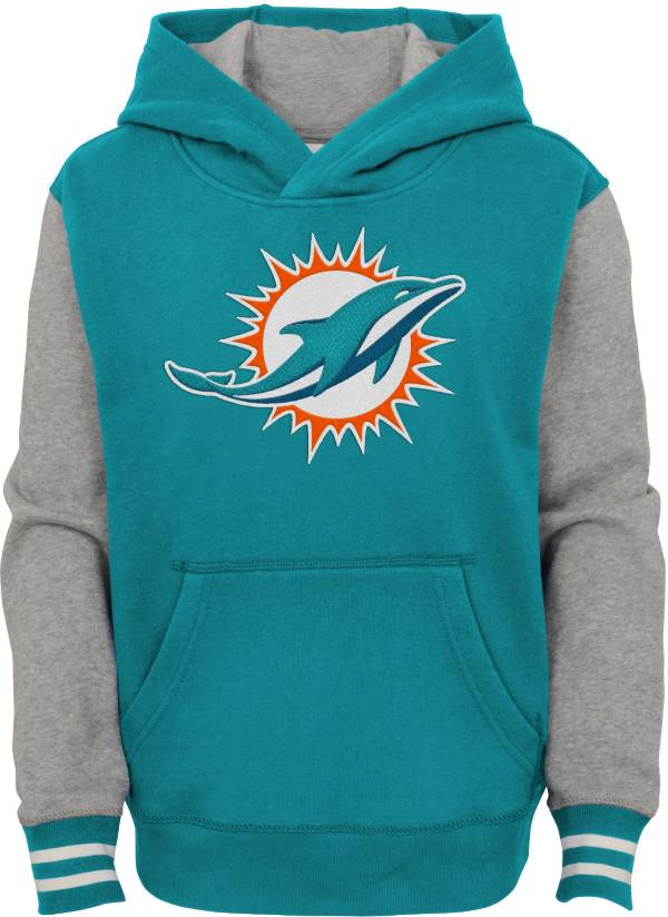 NFL Team Apparel Youth Miami Dolphins Aqua Heritage Pullover Hoodie