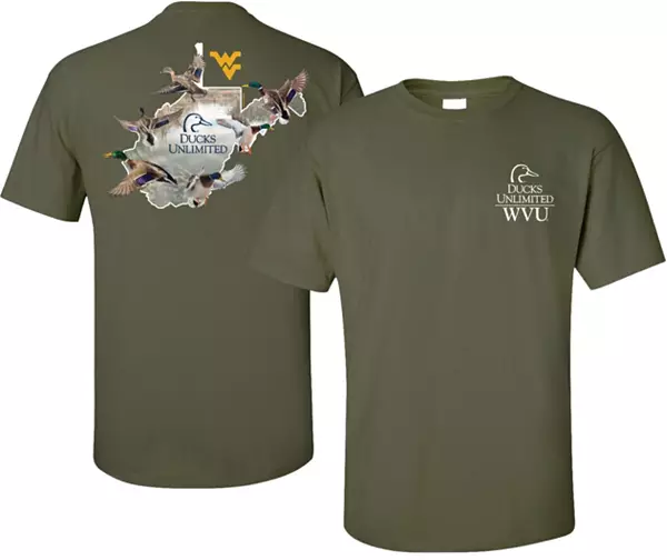 New World Graphics Men's West Virginia Mountaineers Green Ducks Unlimited  Graphic T-Shirt