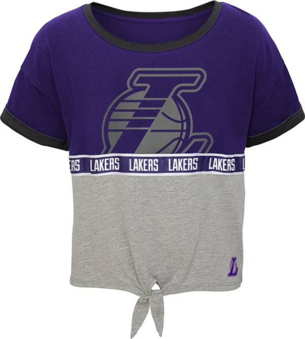 Outerstuff Youth Girls' Los Angeles Lakers Grey Tie Front Crewneck T-Shirt product image