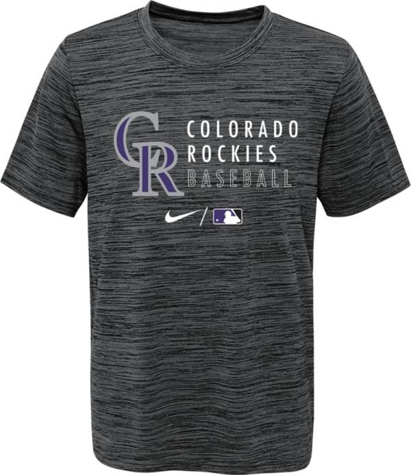 Nike Youth Colorado Rockies Heathered Black Velocity Practice Performance T-Shirt