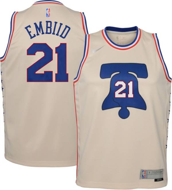 Nike Youth Philadelphia 76ers 2021 Earned Edition Joel Embiid Dri-FIT Swingman Jersey