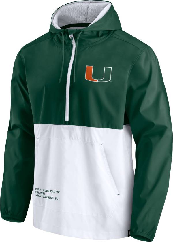 NCAA Men's Miami Hurricanes Green Quarter-Zip Pullover Anorak