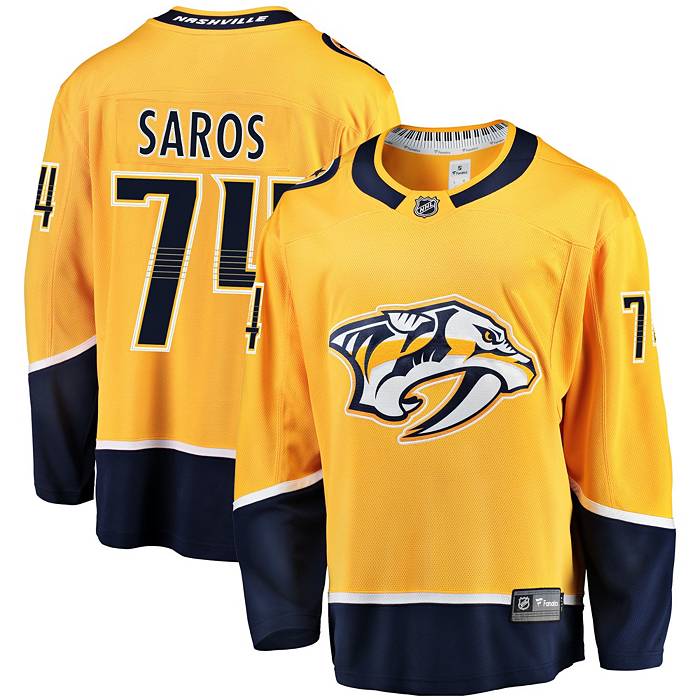 Fanatics Branded NHL Nashville Predators Juuse Saros #74 Home Replica Jersey, Men's, Large, Yellow