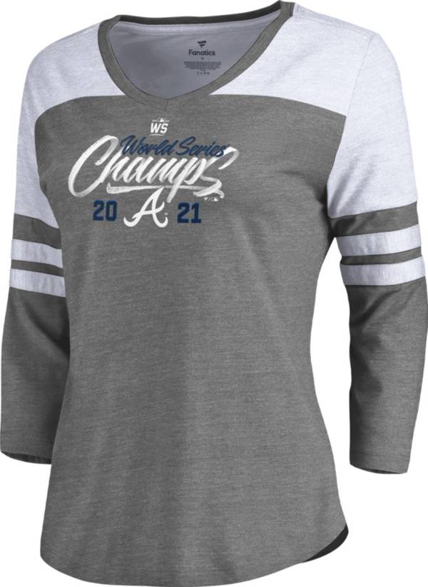 MLB Women's 2021 World Series Champions Atlanta Braves Three-Quarter Sleeve V-Neck T-Shirt