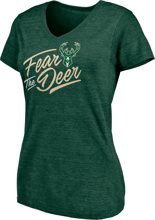 NBA Women's Milwaukee Bucks Green V-Neck T-Shirt