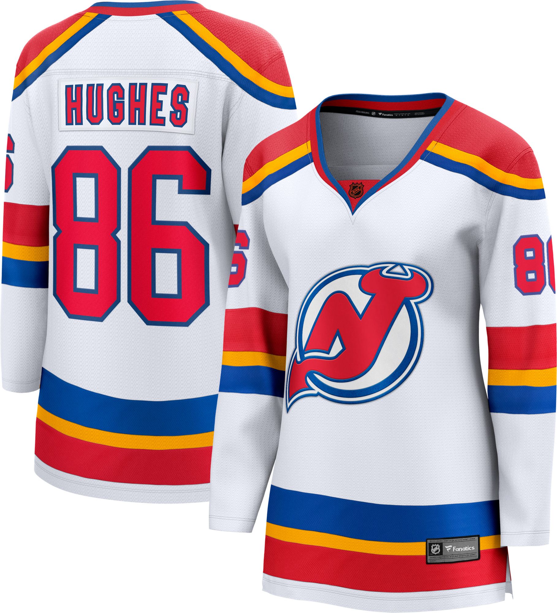 New Jersey Devils No86 Jack Hughes Red Home USA Flag Womens Jersey