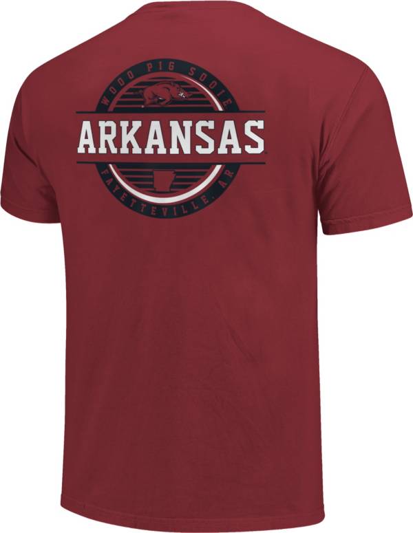 Image One Arkansas Razorbacks Cardinal Striped Stamp T-Shirt