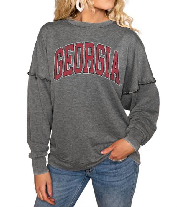 Gameday Couture Georgia Bulldogs Grey Acid Wash Crew Pullover Sweatshirt