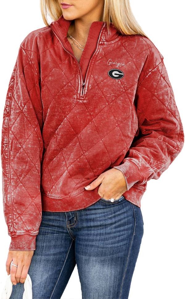 Gameday Couture Georgia Bulldogs Red Acid Wash Quilted Quarter-Zip Pullover Sweatshirt