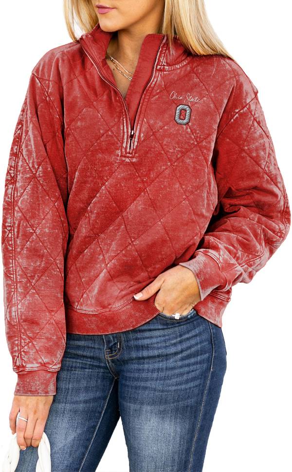 Gameday Couture Ohio State Buckeyes Scarlet Acid Wash Quilted Quarter-Zip Pullover Sweatshirt