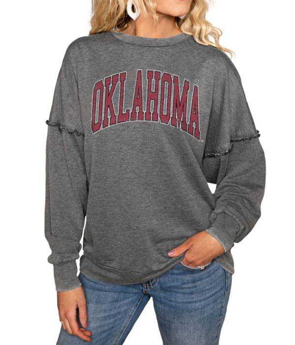 Gameday Couture Oklahoma Sooners Grey Acid Wash Crew Pullover Sweatshirt