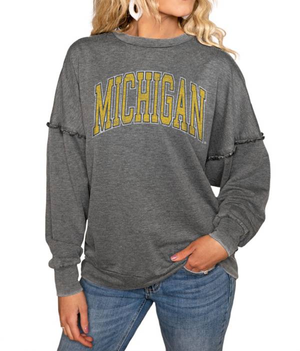Gameday Couture Michigan Wolverines Grey Acid Wash Crew Pullover Sweatshirt product image
