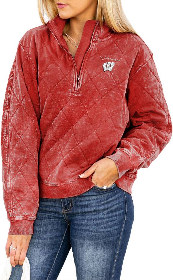 Gameday Couture Wisconsin Badgers Red Acid Wash Quilted Quarter-Zip Pullover Sweatshirt