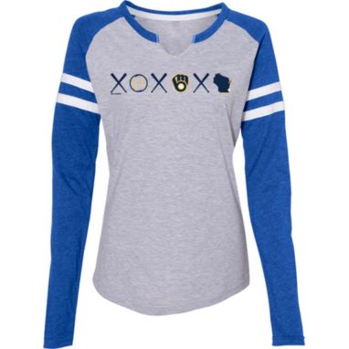 sorry, Soft As A Grape Women's Milwaukee Brewers Grey Long Sleeve Raglan T-Shirt is currently out of stock