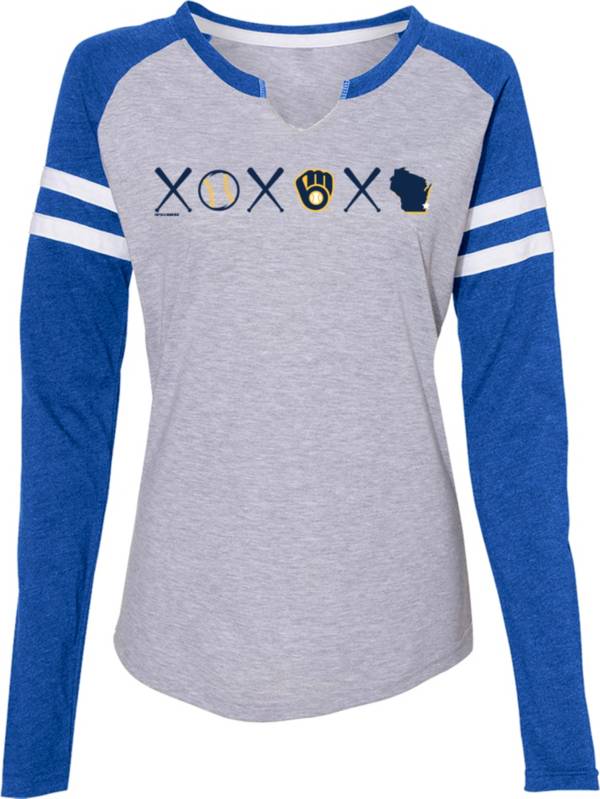 Soft As A Grape Women's Milwaukee Brewers Grey Long Sleeve Raglan T-Shirt