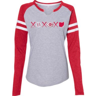 sorry, Soft As A Grape Women's Cincinnati Reds Grey Long Sleeve Raglan T-Shirt is currently out of stock