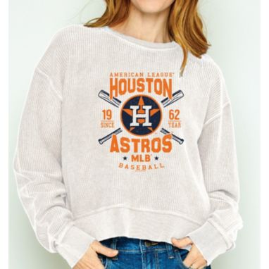 sorry, Soft As A Grape Women's Houston Astros White Cropped Corded Crew Pullover Sweater is currently out of stock