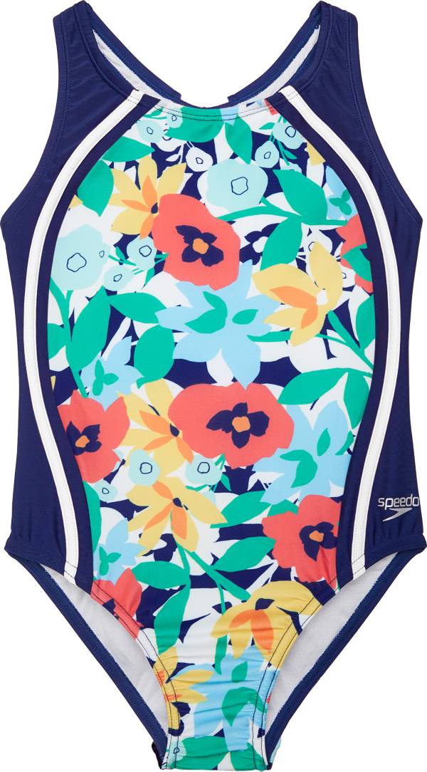 Speedo Girl's Printed Sport Splice One Piece Swimsuit