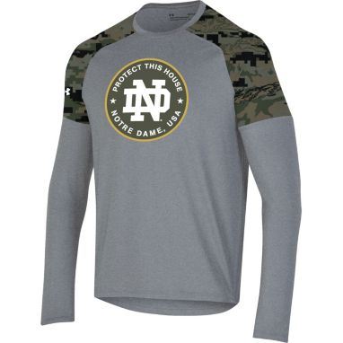 sorry, Under Armour Men's Notre Dame Fighting Irish Grey ‘Freedom' Performance Cotton Long Sleeve T-Shirt is currently out of stock