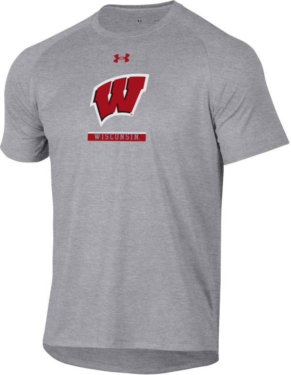 Under Armour Men's Wisconsin Badgers Grey Tech Performance T-Shirt