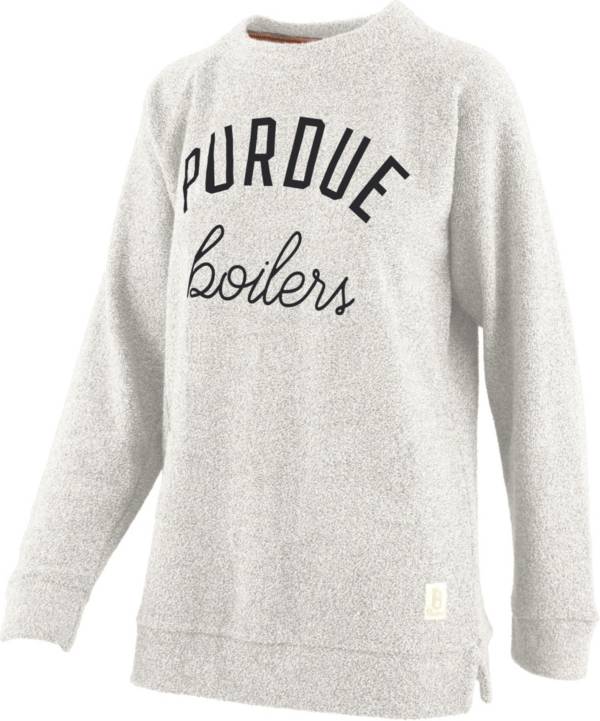 Pressbox Women's Purdue Boilermakers White Daniela Terrycloth Crew Pullover Sweatshirt