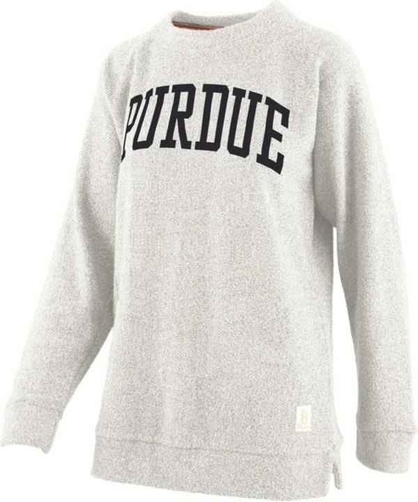 Pressbox Women's Purdue Boilermakers Oatmeal Terrycloth Crew Pullover Sweatshirt