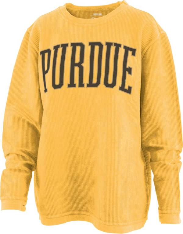 Pressbox Women's Purdue Boilermakers Old Gold Corded Crew Pullover Sweatshirt