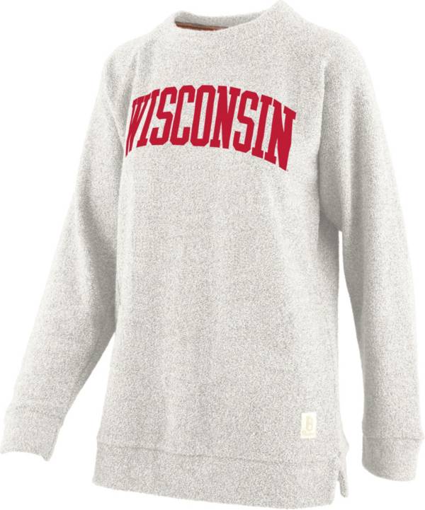 Pressbox Women's Wisconsin Badgers Oatmeal Terrycloth Crew Pullover Sweatshirt