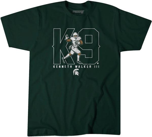 BreakingT Men's Michigan State Spartans Green Kenneth Walker III K9 T-Shirt