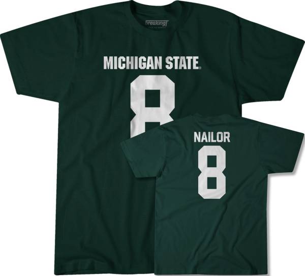 BreakingT Men's Michigan State Spartans Green Jalen Nailor #8 T-Shirt