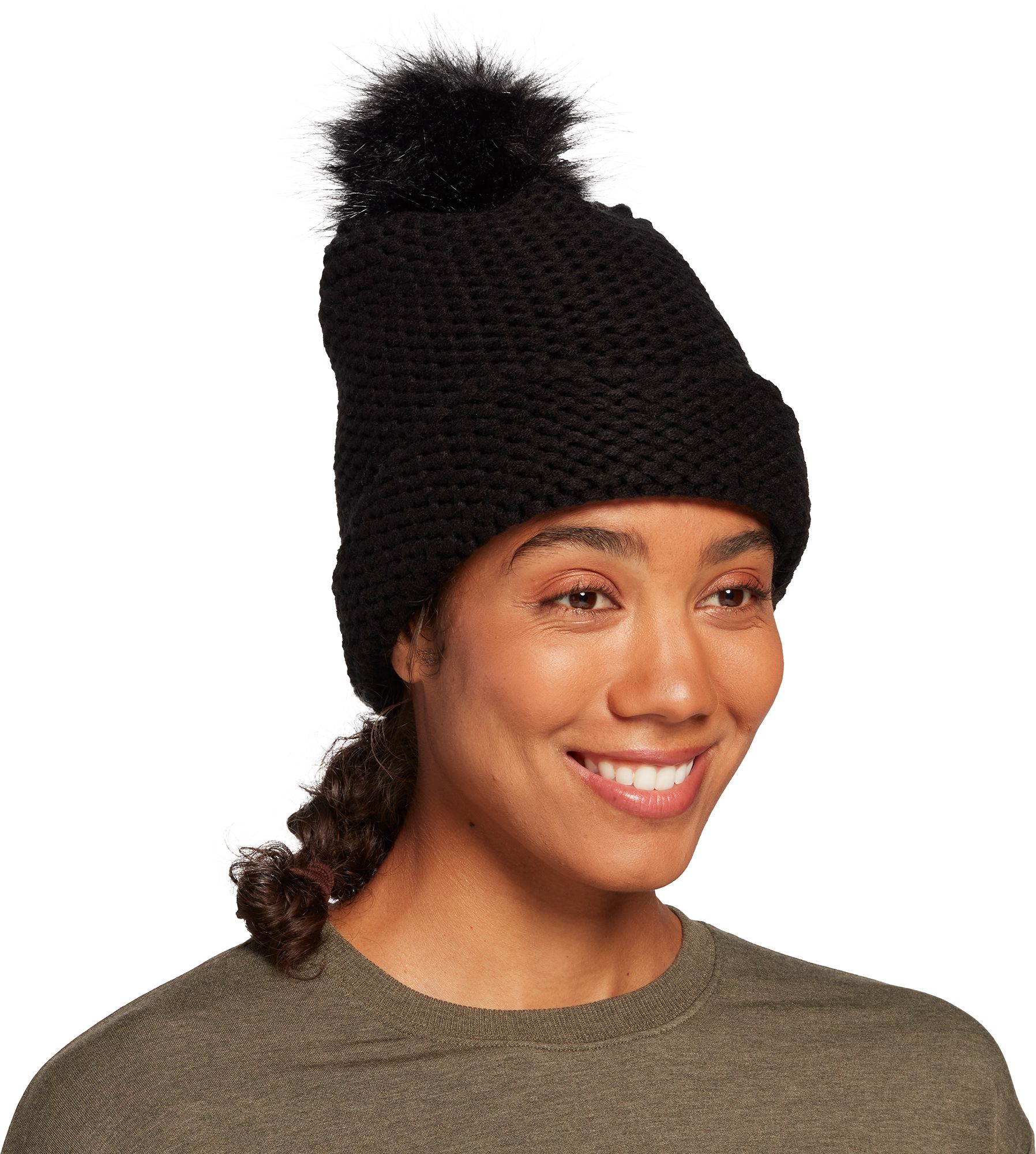 Northeast Outfitters Women's Cozy Cabin Chunky Knit Fur Pom Hat