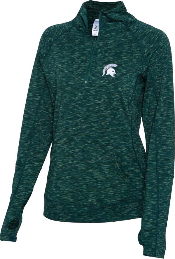 ZooZatZ Women's Michigan State Spartans Green Marled Quarter-Zip Pullover Shirt