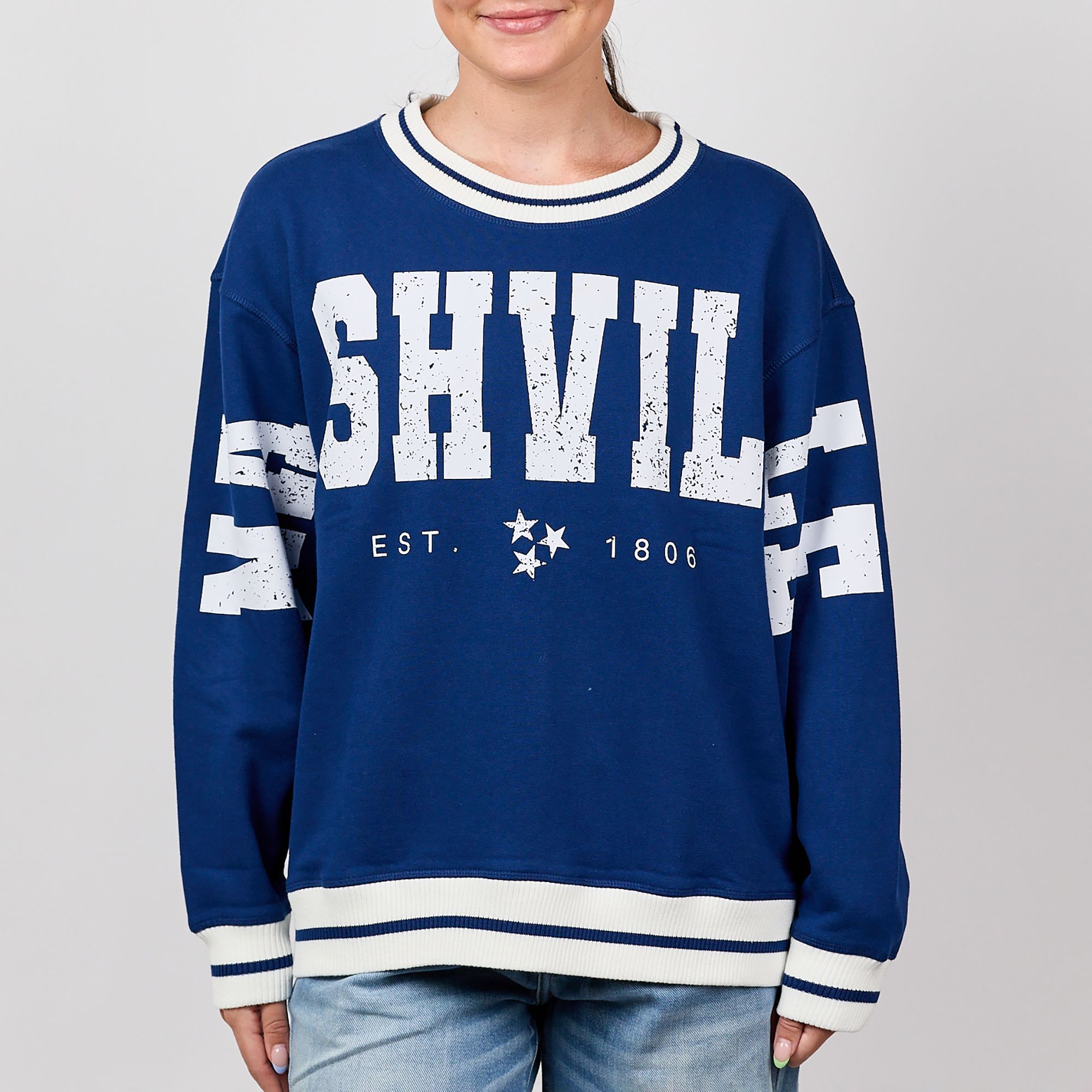 Nash Women's Nashville Navy/White Varsity Crewneck Sweatshirt product image