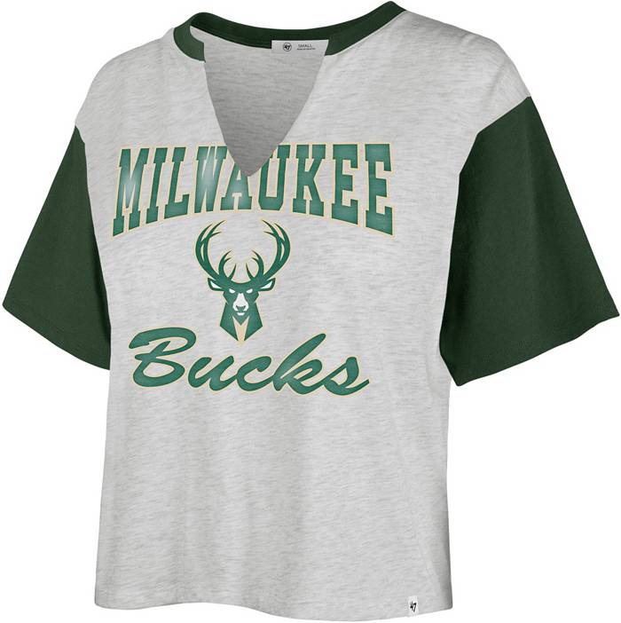 47 Women's Milwaukee Bucks Grey Dolly Cropped T-Shirt, Medium, Gray