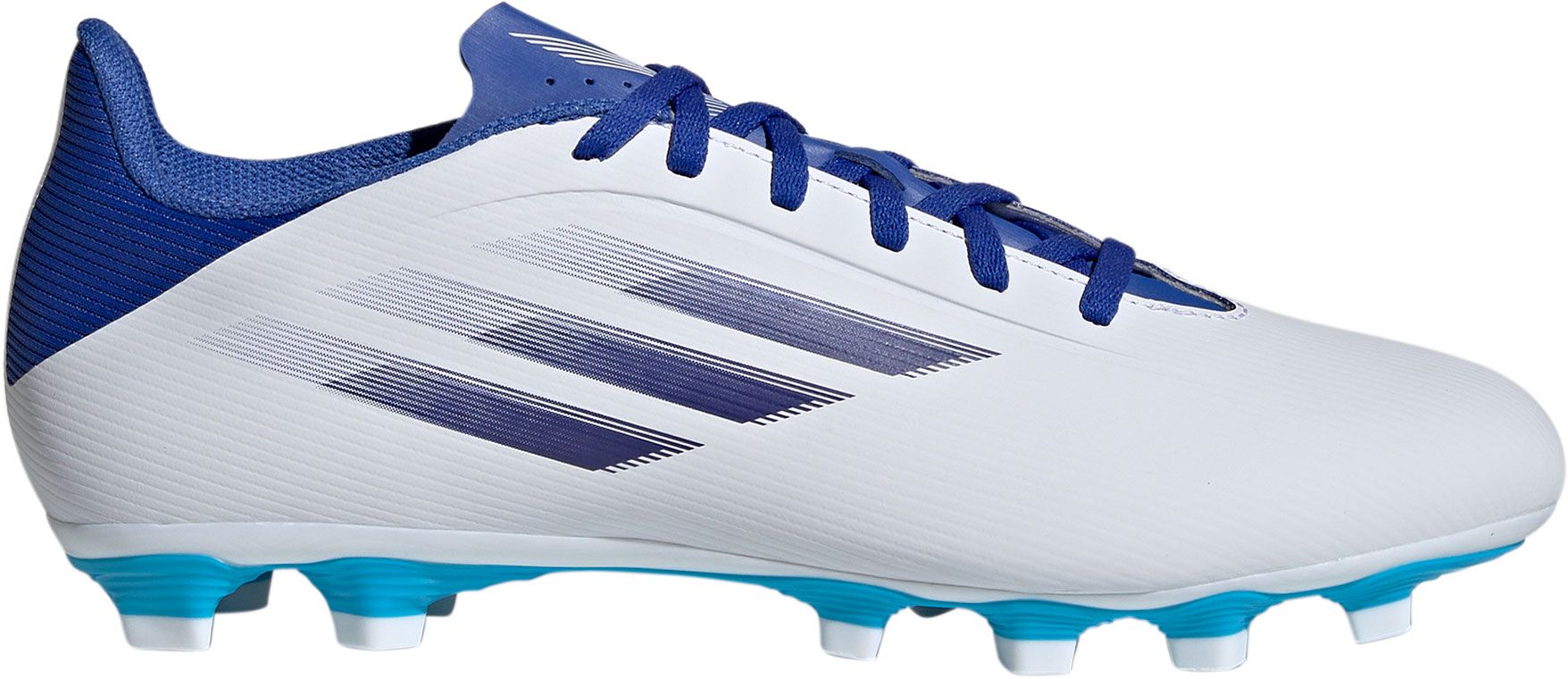 white and blue adidas cleats