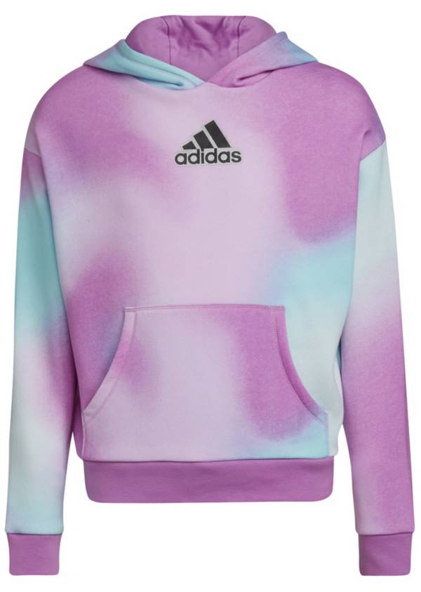 adidas Girls' Long Sleeve Allover Print Fleece Hooded Pullover product image