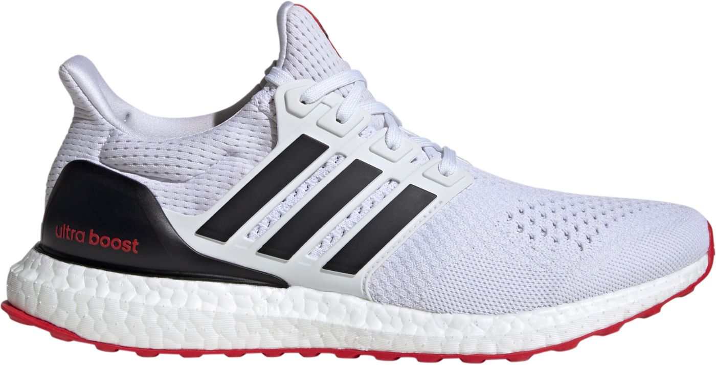 Adidas ultra boost white with red best sale