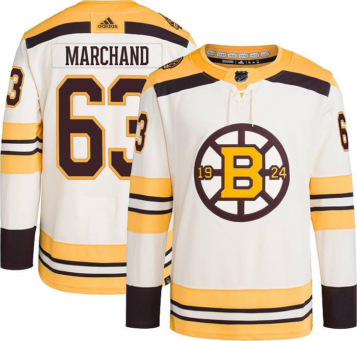 Adidas Boston Bruins Centennial Brad Marchand #63 Away Adizero Authentic Jersey, Men's, Size 56, White