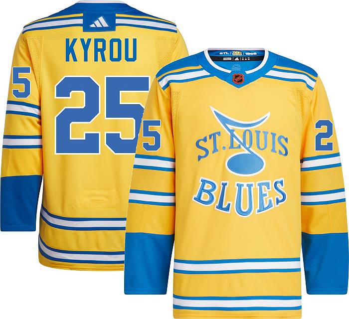 New Jordan Kyrou #25 Signed St. Louis Blues Men's S Yellow Stitched  Jersey S-3XL