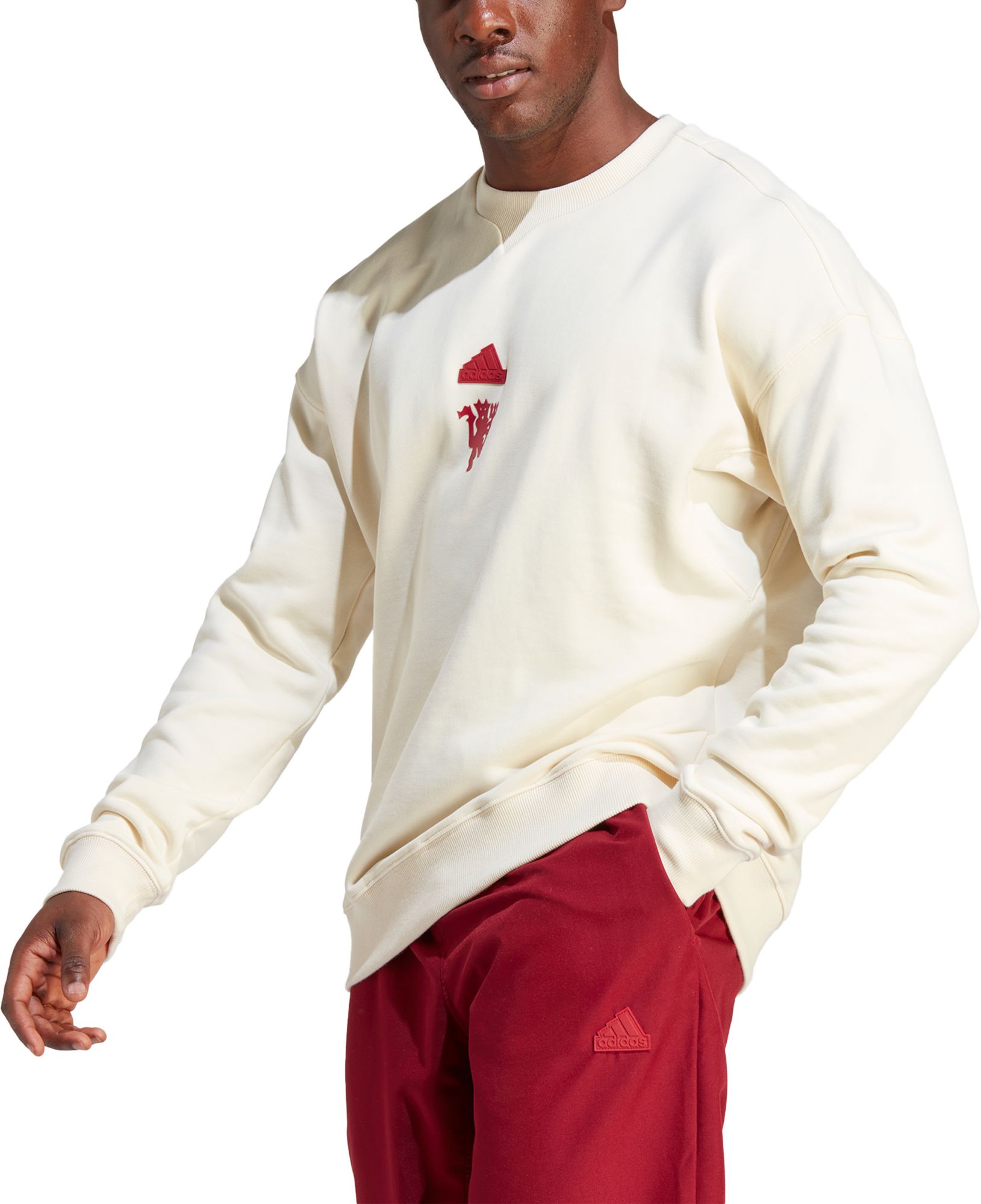 adidas Manchester United 2023 Lifestyler Off White Crew Neck Sweatshirt |  Dick's Sporting Goods