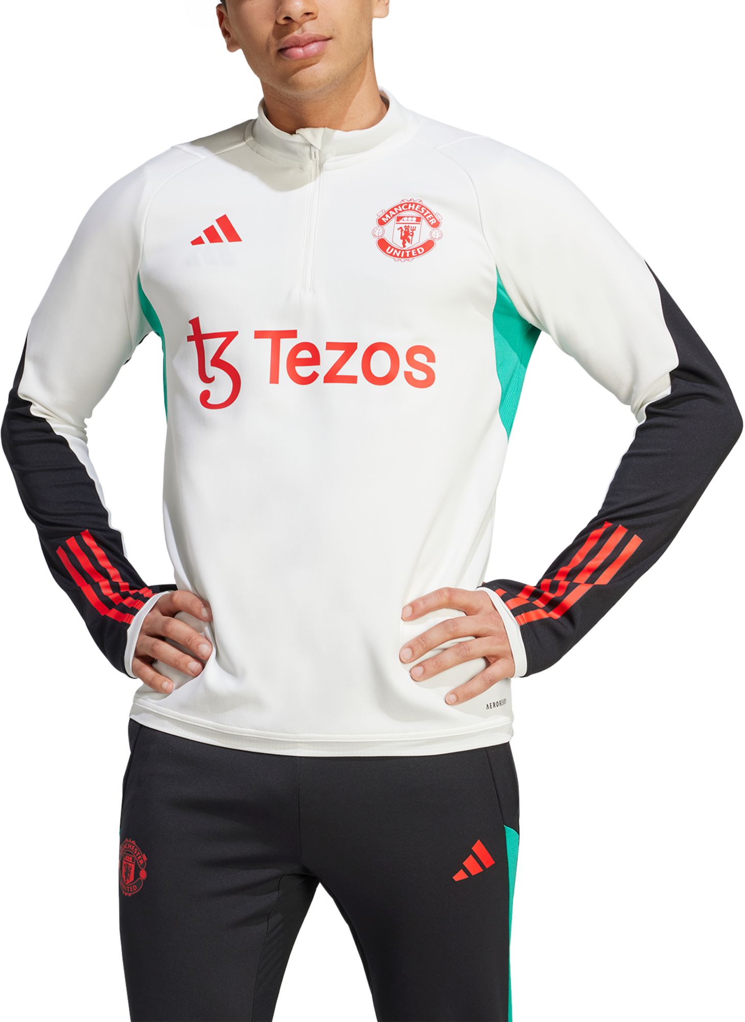 adidas Manchester United 2023 Off White Training Quarter-Zip Pullover Shirt