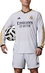 ADIDAS REAL MADRID MEN'S AUTHENTIC HOME LONG SLEEVE  JERSEY-2021-2022-WHITE-ORANGE
