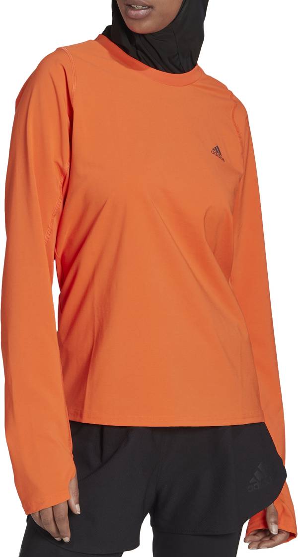 Adidas Womens Ultimate Tee Long Sleeve V Neck CLIMALITE Orange Size La –  Goodfair